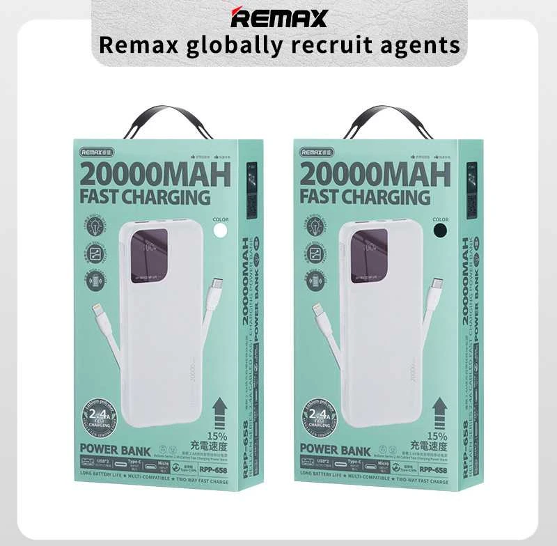 Išorinė baterija (Powerbank) REMAX RPP-658 20000mAh su dviguba įvestimi ir trigubu išėjimu, juoda