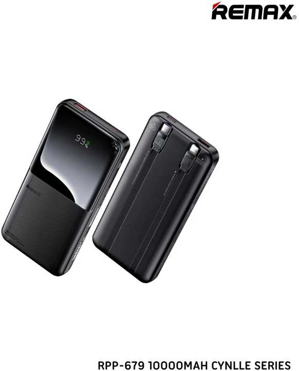 Greito įkrovimo išorinė baterija (Powerbank) REMAX RPP-679 10000mAh su 2 įmontuotais kabeliais, balta