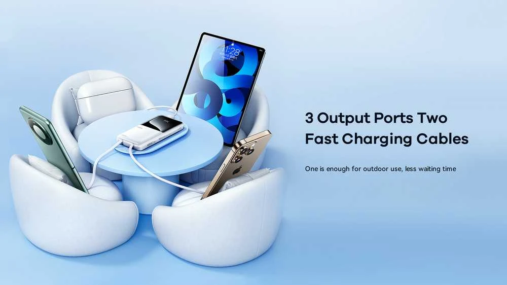 Greito įkrovimo išorinė baterija (Powerbank) REMAX RPP-679 10000mAh su 2 įmontuotais kabeliais, juoda