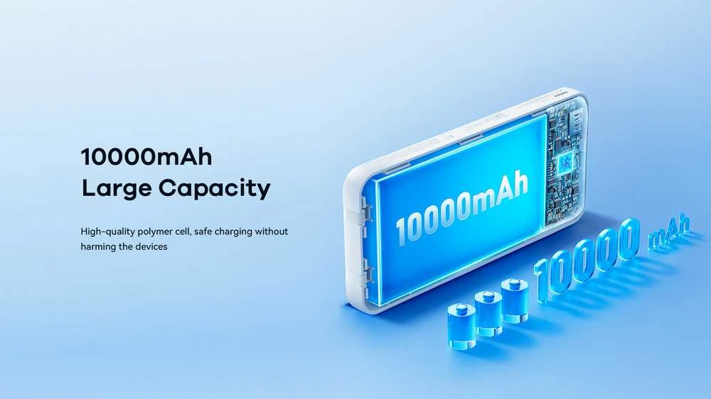 Greito įkrovimo išorinė baterija (Powerbank) REMAX RPP-679 10000mAh su 2 įmontuotais kabeliais, juoda