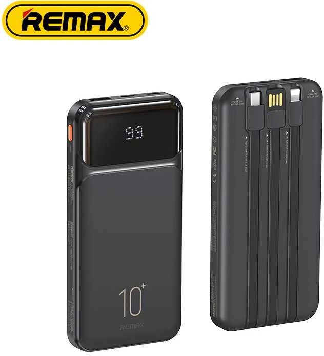 Išorinė baterija (Powerbank) REMAX RPP-683 10000mAh 2.1A su įmontuotu kabeliu ir ekranu, juoda