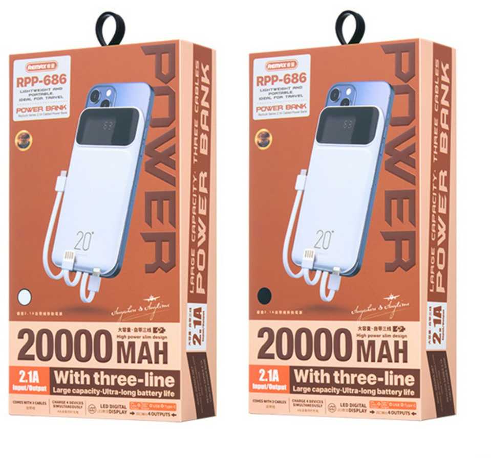 Remax Rpp 686 REMAX RPP-686 išorinė baterija - Powerbank 20000mAh, Juoda, modelis ...