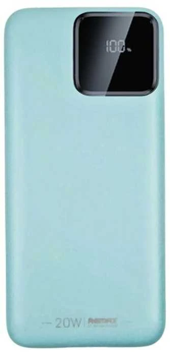 Išorinė baterija (Powerbank) REMAX RPP-500 10000mAh su įmontuotais Type-C ir Lightning kabeliais, juoda: Spalva - Šviesiai mėlyna