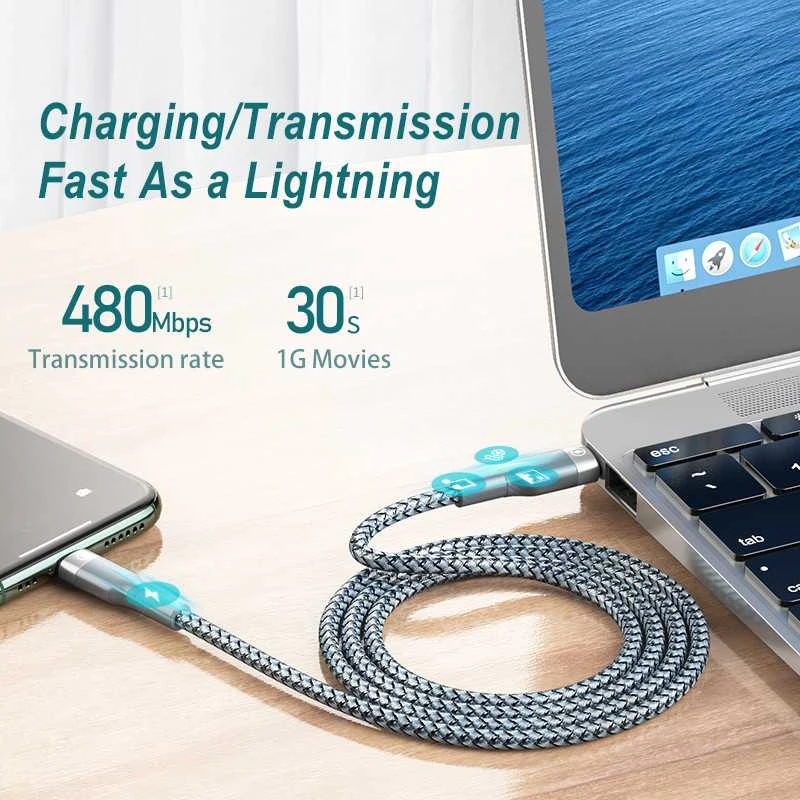 Greito įkrovimo kabelis REMAX RC-009 18W PD USB-C į Lightning: Spalva - Sidabrinė