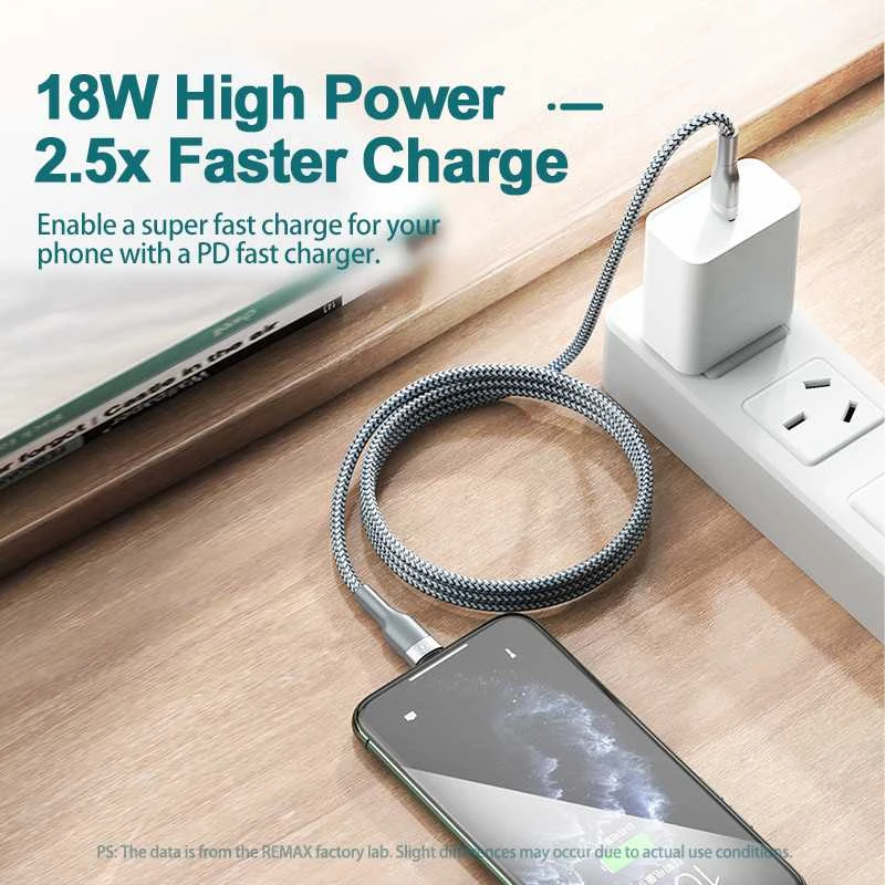Greito įkrovimo kabelis REMAX RC-009 18W PD USB-C į Lightning: Spalva - Sidabrinė