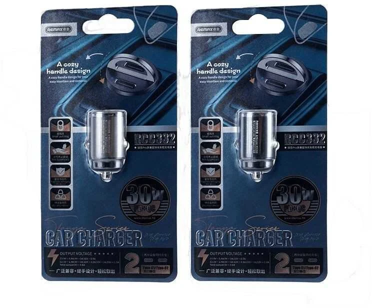 Automobilinis įkroviklis 2x USB-C Remax RCC332, 30W (juodas)