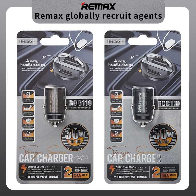Automobilinis įkroviklis REMAX RCC110 Mini 30W USB + USB-C, greitas: Spalva - Tamsiai pilka