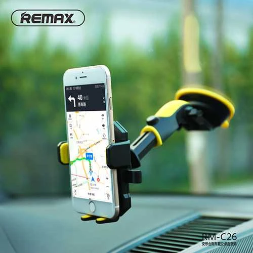 Automobilio prietaisų skydelio arba priekinio stiklo laikiklis Remax, RM-C23 (juoda + geltona)