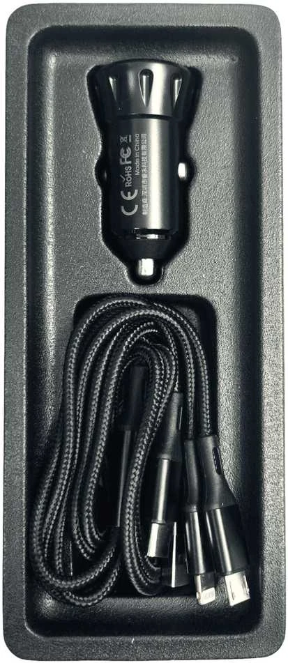 Automobilinis įkroviklis 2x USB, Remax RCC236, 2.4A (juodas) + 3 viename laidas
