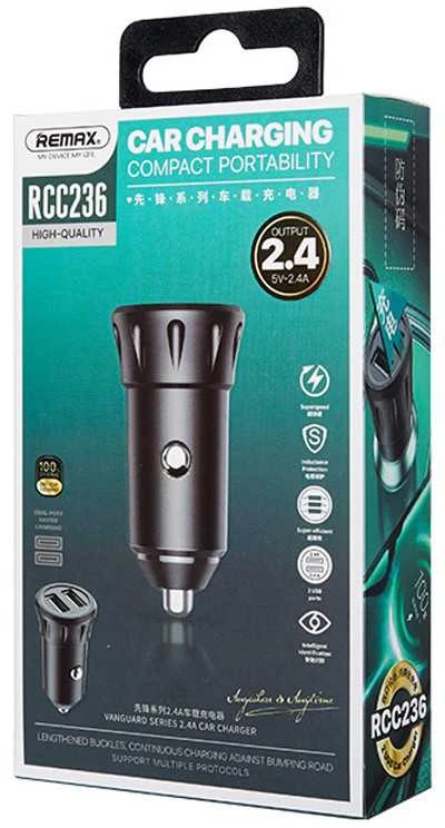 Automobilinis įkroviklis 2x USB, Remax RCC236, 2.4A (juodas) + 3 viename laidas