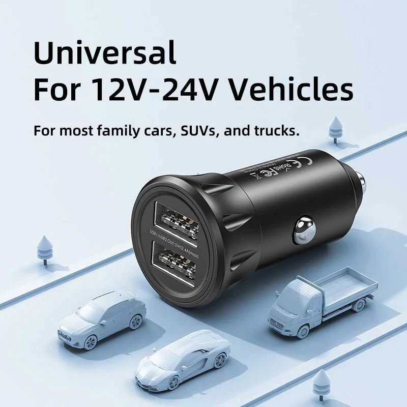 Automobilinis įkroviklis 2x USB, Remax RCC236, 2.4A (juodas) + 3 viename laidas