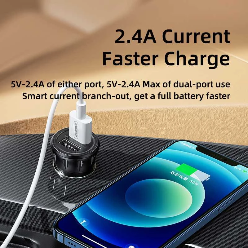 Automobilinis įkroviklis 2x USB, Remax RCC236, 2.4A (juodas) + 3 viename laidas