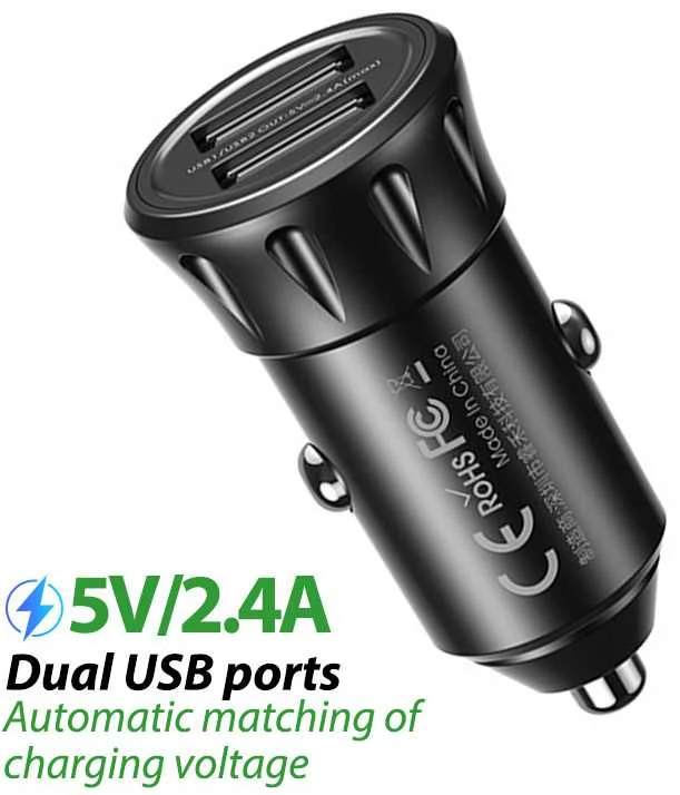 Automobilinis įkroviklis 2x USB, Remax RCC236, 2.4A (juodas) + 3 viename laidas