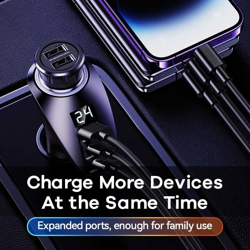 Automobilinis įkroviklis 2x USB-C, USB Remax RCC339, 88.5W (juodas)