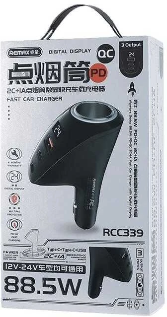 Automobilinis įkroviklis 2x USB-C, USB Remax RCC339, 88.5W (juodas)
