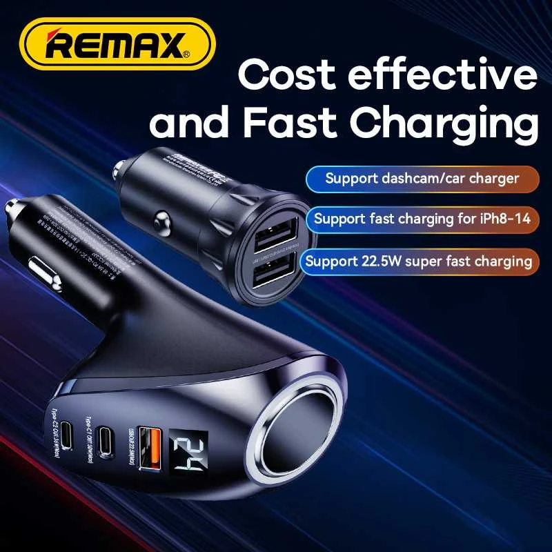 Automobilinis įkroviklis 2x USB-C, USB Remax RCC339, 88.5W (juodas)