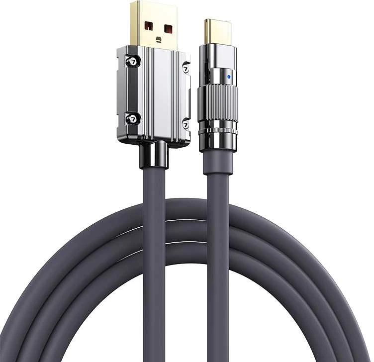 Greito įkrovimo kabelis REMAX RC-C052 66W cinko lydinio su apšvietimu USB-A į USB-C: Spalva - Tamsiai pilka