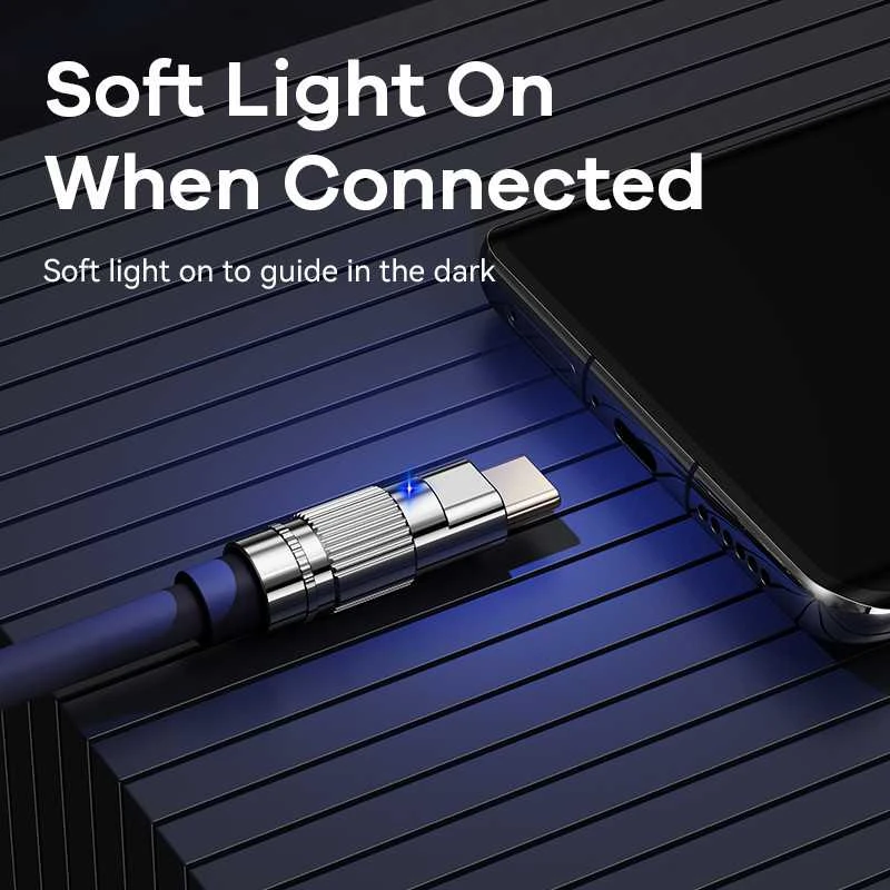 Greito įkrovimo kabelis REMAX RC-C052 66W cinko lydinio su apšvietimu USB-A į USB-C: Spalva - Tamsiai pilka