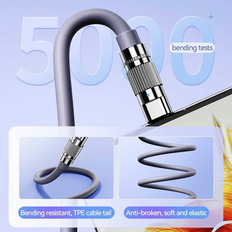 Greito įkrovimo kabelis REMAX RC-C052 66W cinko lydinio su apšvietimu USB-A į USB-C: Spalva - Tamsiai pilka