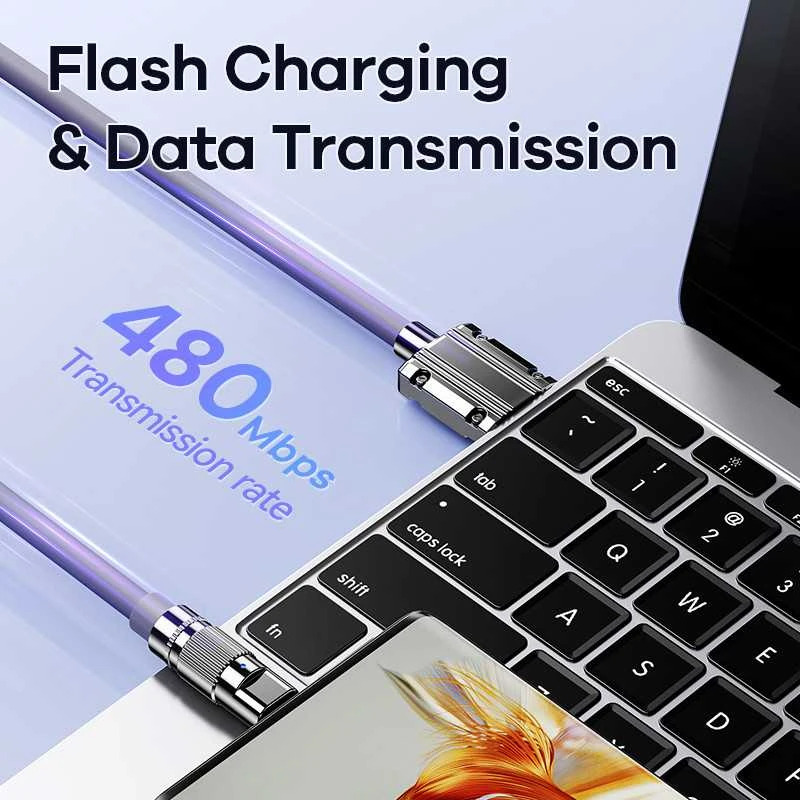 Greito įkrovimo kabelis REMAX RC-C052 66W cinko lydinio su apšvietimu USB-A į USB-C: Spalva - Tamsiai pilka