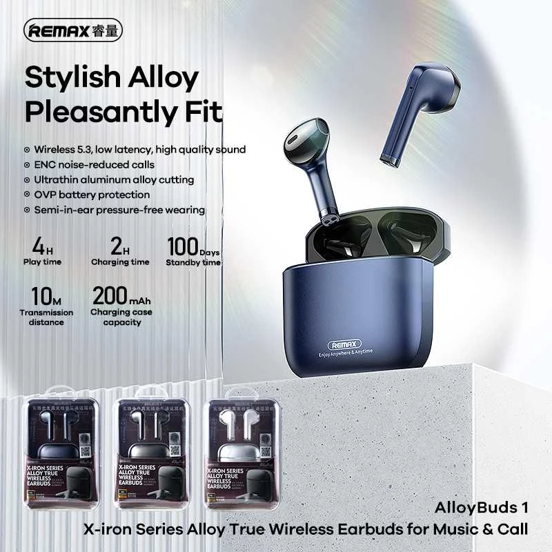 Belaidės TWS ausinės REMAX AlloyBuds 1 Bluetooth 5.3 ENC IPX4: Spalva - Sidabrinė