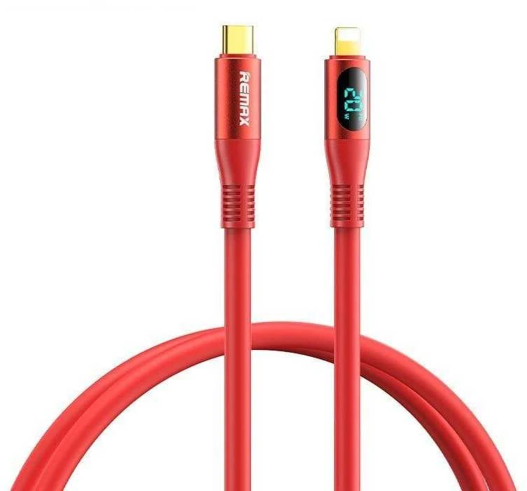 Greito įkrovimo kabelis REMAX RC-C031 20W PD su skaitmeniniu ekranu USB-C į Lightning: Spalva - Raudona