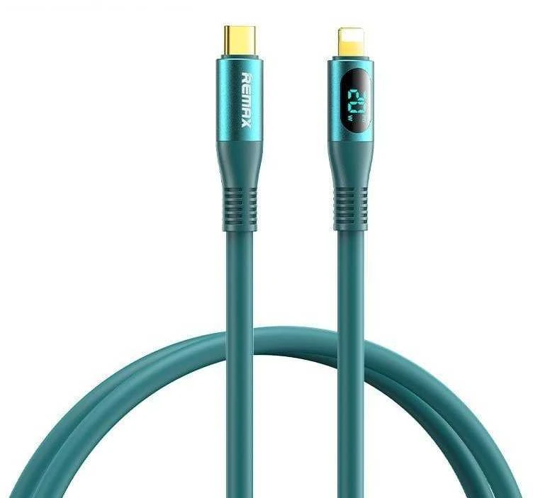 Greito įkrovimo kabelis REMAX RC-C031 20W PD su skaitmeniniu ekranu USB-C į Lightning: Spalva - Deep Jungle žalia