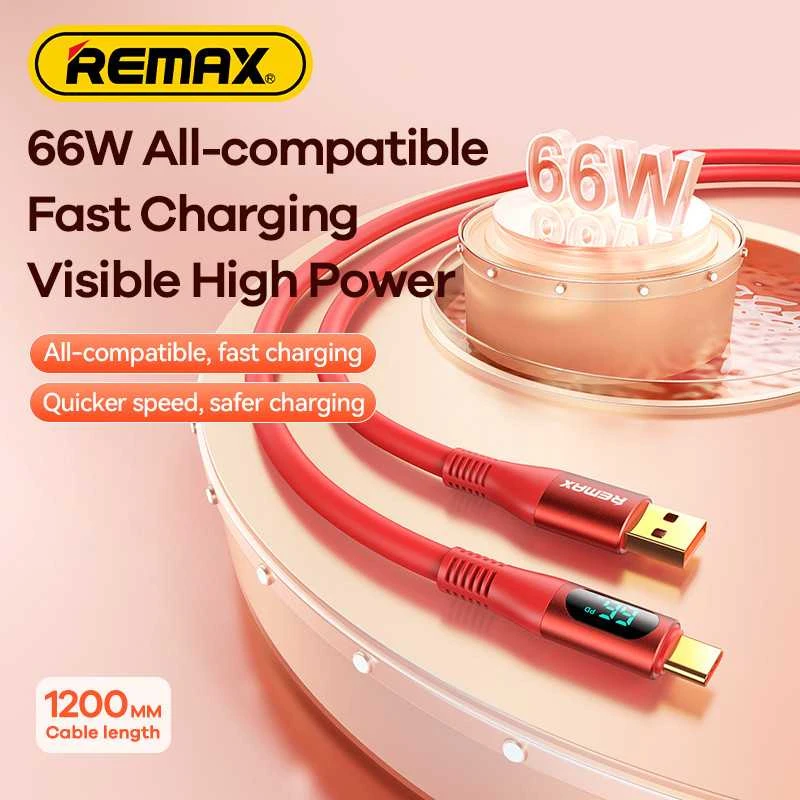 Greito įkrovimo kabelis REMAX RC-C030 66W su skaitmeniniu ekranu USB-A į USB-C: Spalva - Raudona