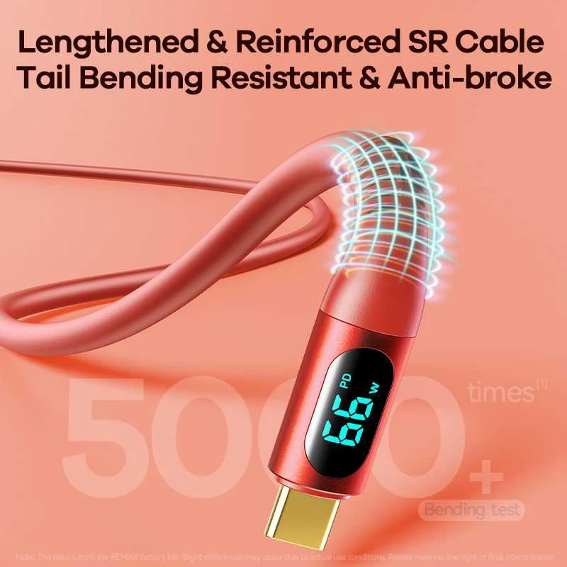 Greito įkrovimo kabelis REMAX RC-C030 66W su skaitmeniniu ekranu USB-A į USB-C: Spalva - Raudona