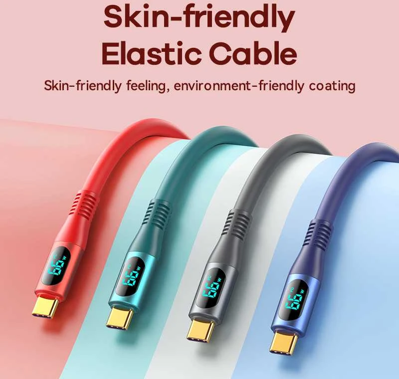 Greito įkrovimo kabelis REMAX RC-C030 66W su skaitmeniniu ekranu USB-A į USB-C: Spalva - Raudona