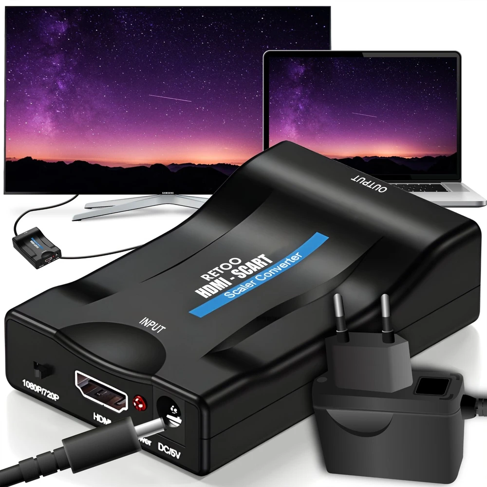Retoo HDMI į Scart keitiklio adapteris, signalo adapteris, Euro AV jungtis, Euro FHD -E281
