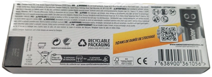 Šarminiai elementai Energizer Industrial AA LR6, 1,5 V, 10 vnt.