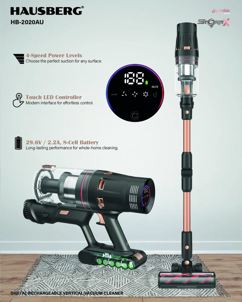 Skaitmeninis belaidis dulkių siurblys Hausberg HB-2020AU, 34 kPa