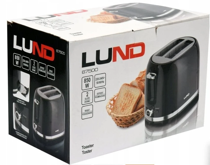 Lund Juodas skrudintuvas 2 riekelėms, 7 apskrudimo lygiai, su atitirpinimo ir pašildymo nustatymais, duonos skrudintuvas