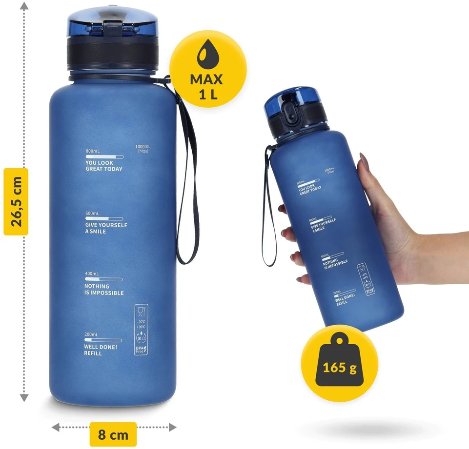 Sportinė gertuvė 4FIZJO 1000 ml, tritanas, mėlyna