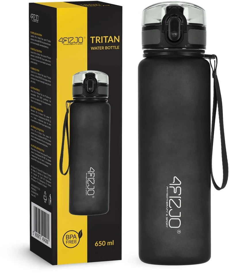 Sportinė gertuvė 4FIZJO 650 ml, tritanas, juoda