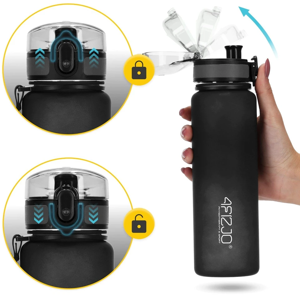 Sportinė gertuvė 4FIZJO 650 ml, tritanas, juoda