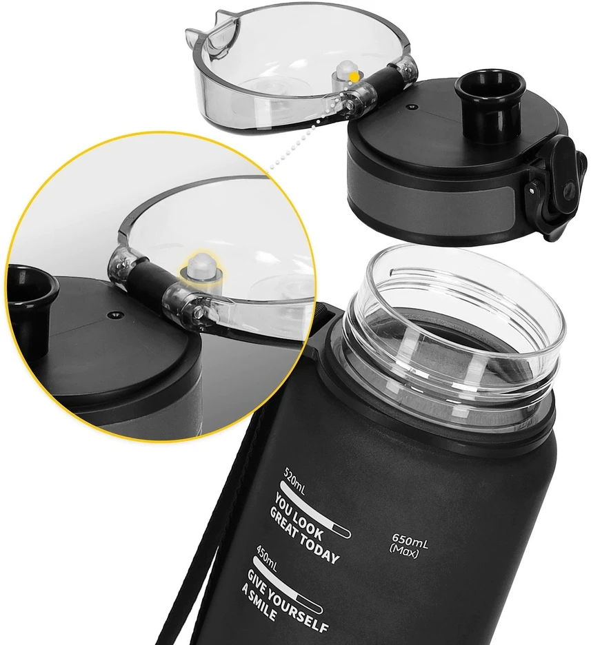 Sportinė gertuvė 4FIZJO 650 ml, tritanas, juoda