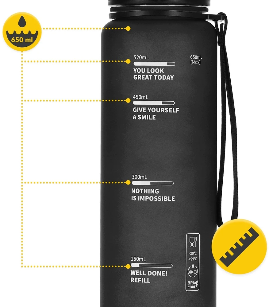 Sportinė gertuvė 4FIZJO 650 ml, tritanas, juoda