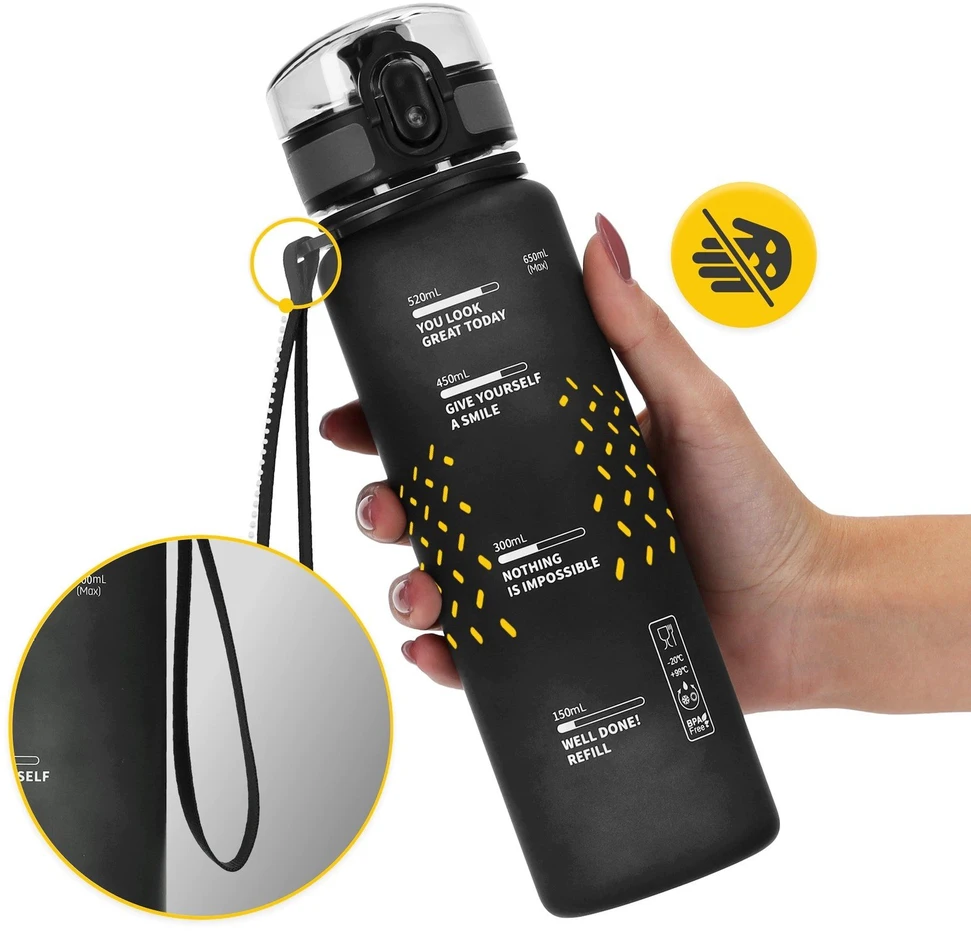 Sportinė gertuvė 4FIZJO 650 ml, tritanas, juoda
