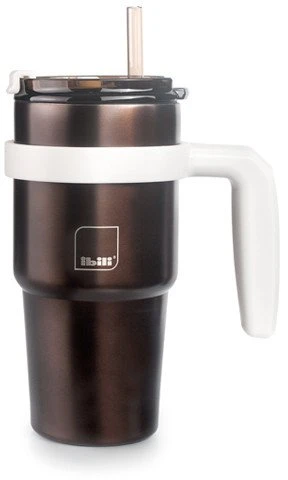 Termo puodelis su rankena IBILI 669005 Go 480 ml su šiaudeliu, dvigubų sienelių nerūdijančiojo plieno, bronzinis