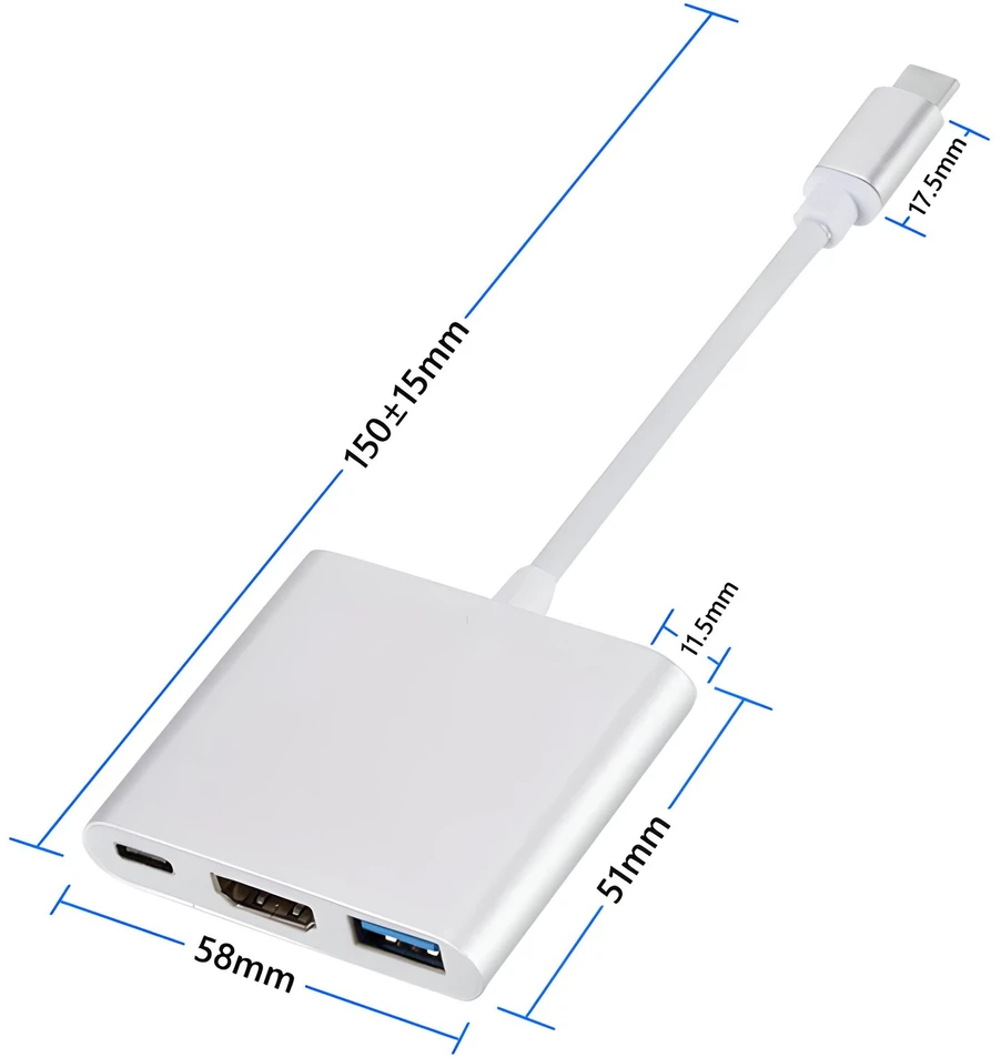 Przejściówka adapteris 3in1 USB-C 4K HDMI šakotuvas USB 3.0 -E379