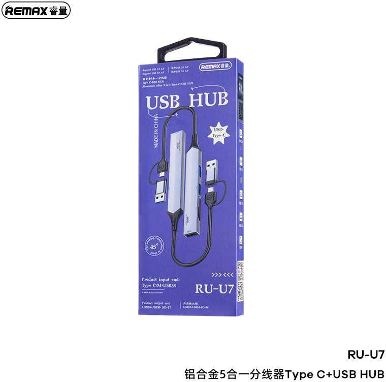 USB stotelė REMAX RU-U7, USB/Type-C į SD/TF, 3xUSB
