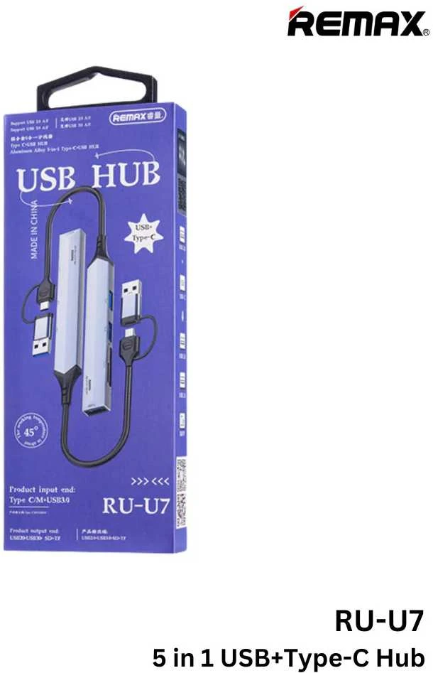USB stotelė REMAX RU-U7, USB/Type-C į SD/TF, 3xUSB