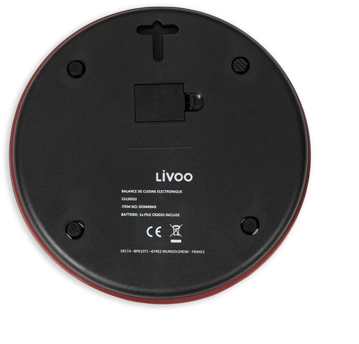 Virtuvinės svarstyklės Virtuvinės elektroninės svarstyklės Livoo DOM494R 5kg, stiklinė platforma, LCD ekranas, raudonos