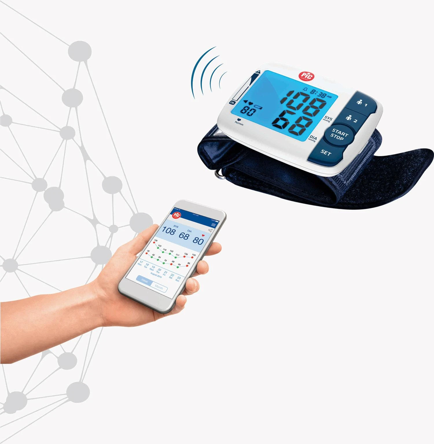PIC Solution Kraujospūdžio matuoklis PIC MobileRapid wrist (automatinis ant riešo, BT programėlė)