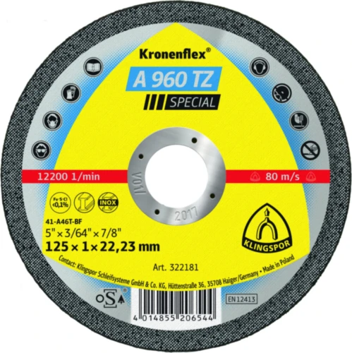 Abrazyvinis pjovimo diskas Klingspor A 960 TZ Special; 125x1 mm; 25 vnt.
