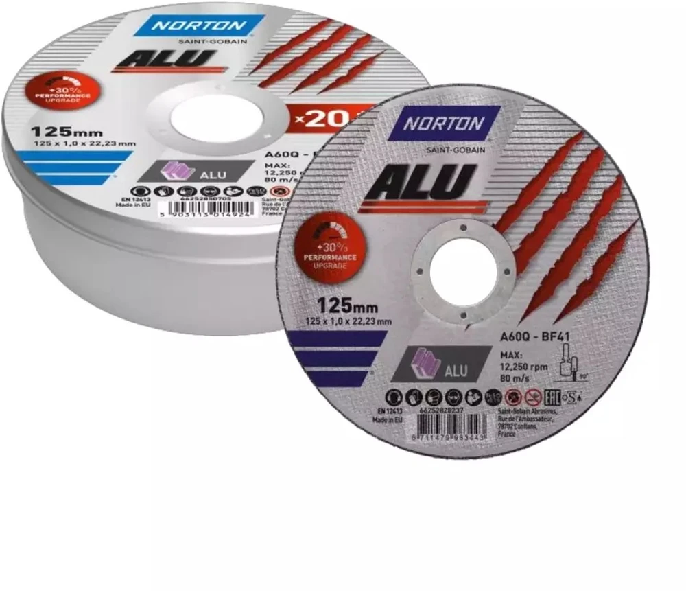 Abrazyvinis pjovimo diskas Norton ALU T41; 125x1x22,23 mm; 20 vnt. + 2 diskai