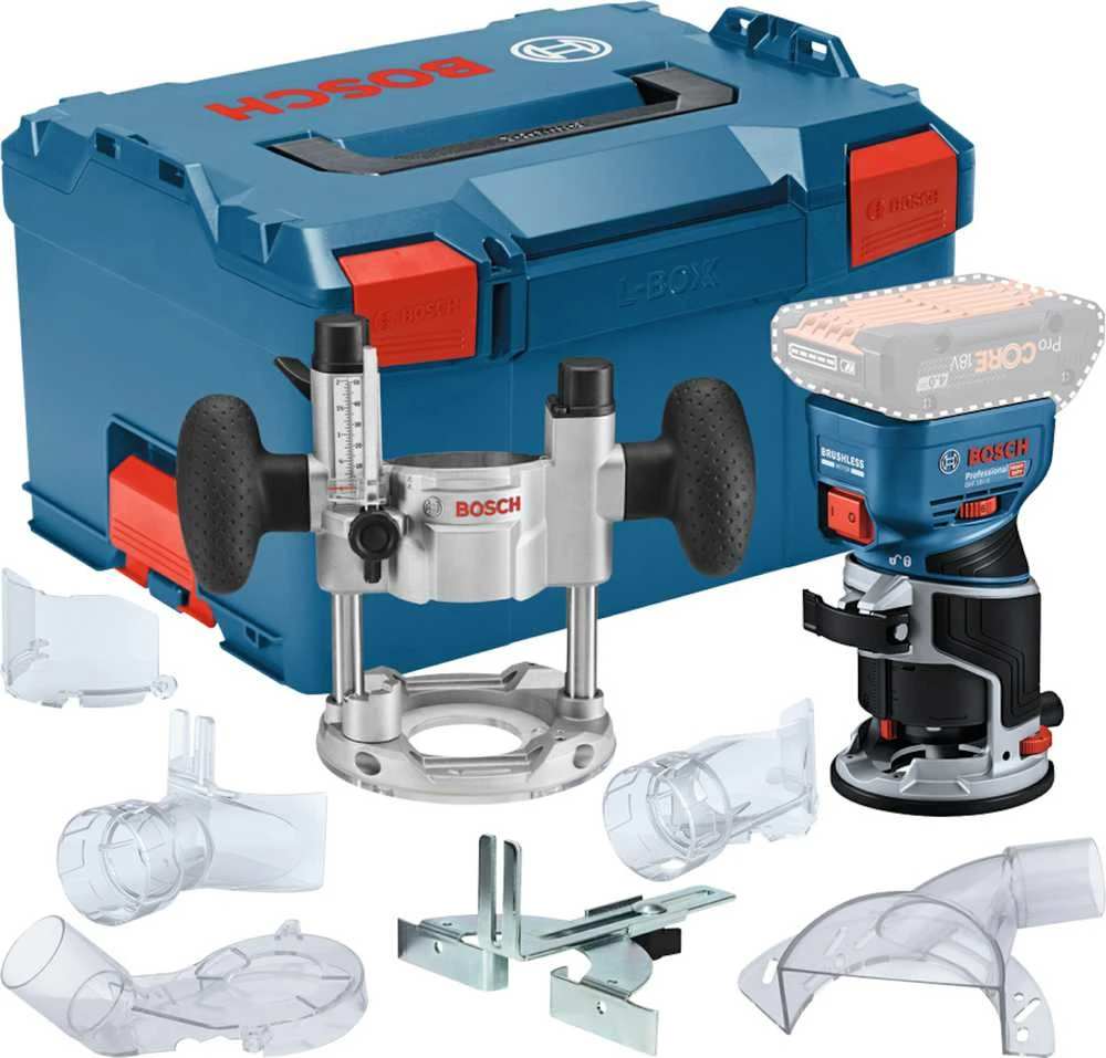 Frezeris Bosch GKF 18V-8 komplektas (8 mm įvorė, įleidžiamas pagrindas, pagrindas), LB