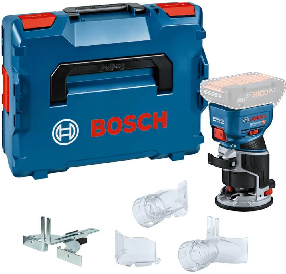Bosch akumuliatorinis frezeris su lagaminu ir priedais